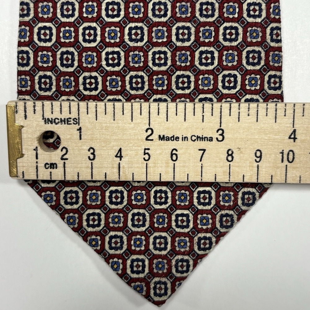 Polo Ralph Lauren Tie Maroon Red Silk Hand Made Geometric Preppy Vintage USA 90s - Picture 5 of 8